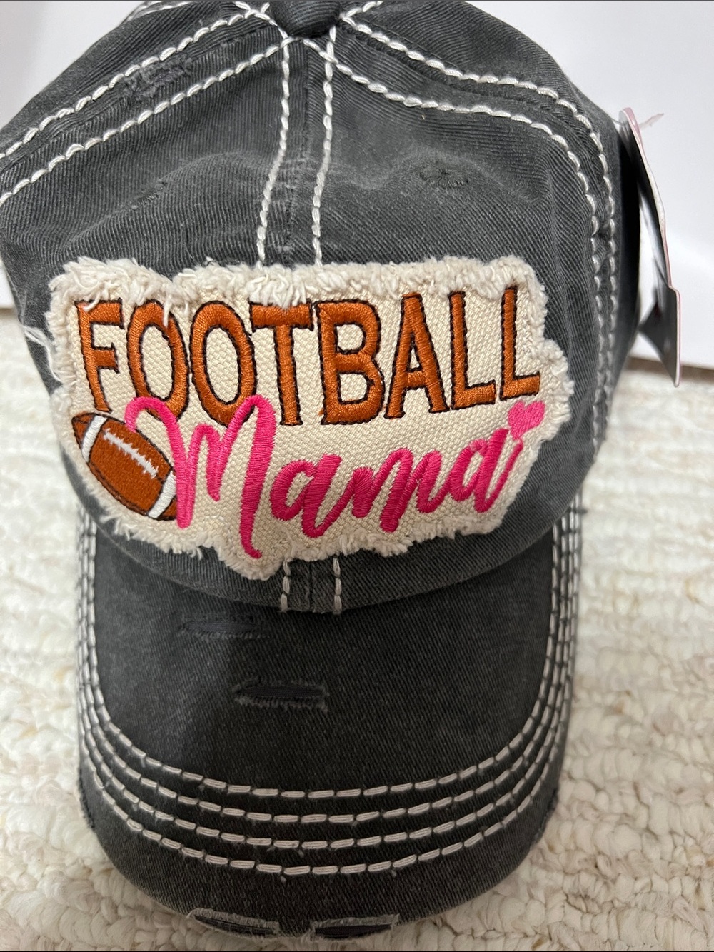 Girlie girls Football Mama hat - Gray with Pink and Orange Embroidery